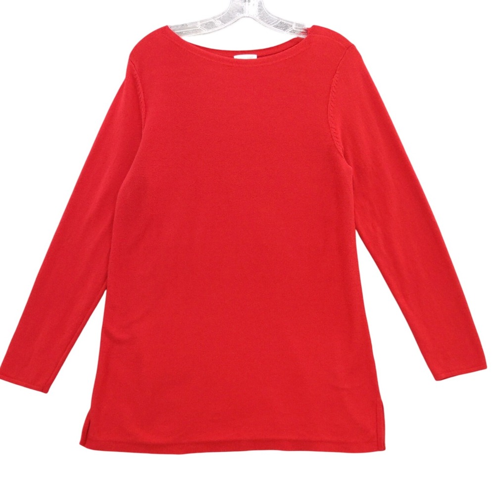 J Jill Red Long Sleeve Knit Tunic Top‎ Boat Neck Womens Medium M